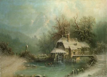 Figures by a watermill